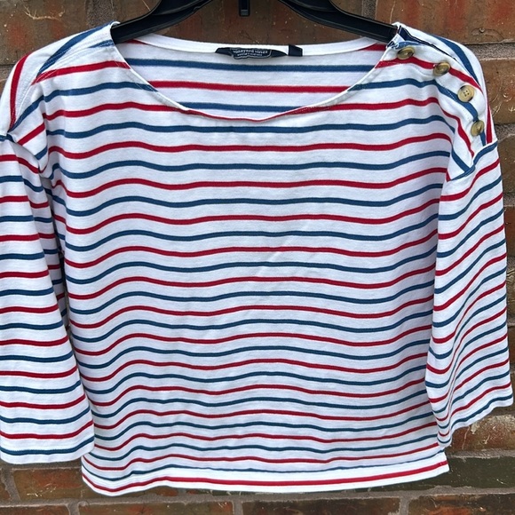 Vineyard Vines Patriotic Red Blue Striped Women's 100% Organic Cotton Buttons - Picture 1 of 5
